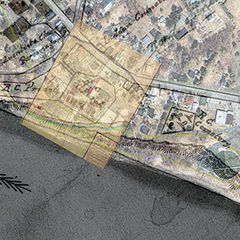 Superposition de trois cartes (1704, 1887 et actuelle) d'Odanak.